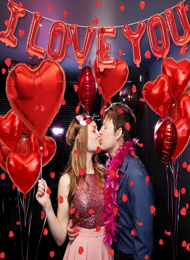 Froova I Love You Balloons Valentines Day Balloons Red Heart Love Foil Mylar Balloon 1000 Pcs Rose Petals for Wedding Anniversary Engagement Valentine Day Romantic Decorations Special Night Party - Image 5